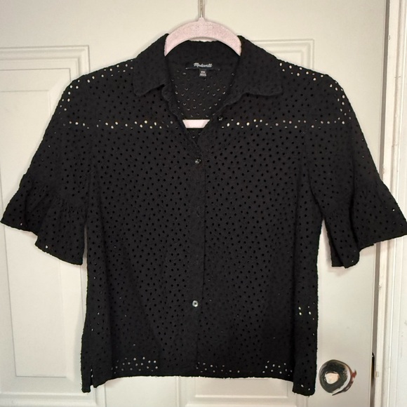 Madewell Black Eyelet Blouse. Size XXS oversized. 100% Cotton - Picture 3 of 6